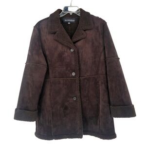 Y2K Faux Suede Sherpa Lined Jacket Coat L Dk Brown Penny Lane Cabincore Outdoor